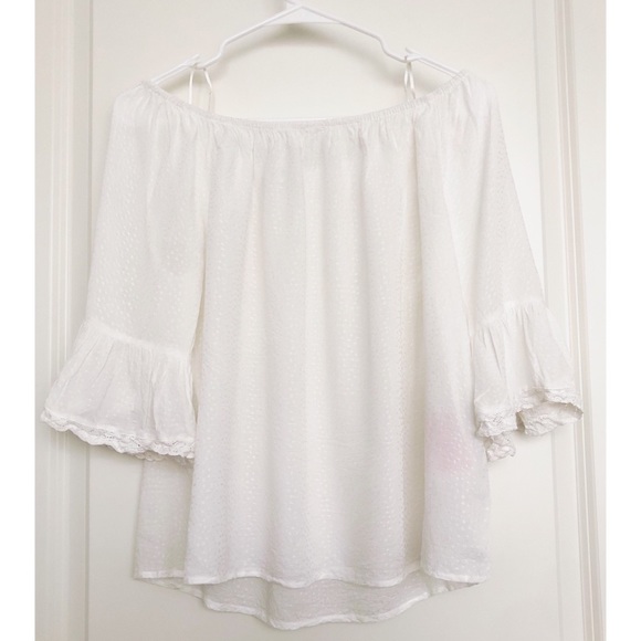 JDY White Bardot Top With Fluted Sleeves 10 - Picture 3 of 4